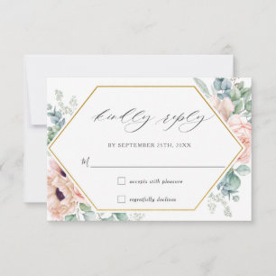Blush Blumenmohn Rose Grüne Hochzeit Gold RSVP Karte