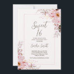 Blush Blumenrahmen Sweet 16 Geburtstag Einladung<br><div class="desc">Blush Bloral Frame Sweet 16 Geburtstag Einladung Bohemisch florale süße 16 Geburtstagsfeier in verschiedenen Farbtönen von Rosa oder Rosa mit zwei schönen blütenfarbenen oder rosa Blumenarrangements und einem feinen Rahmen auf einem sehr blassrosa Hintergrund. Dieses hübsche 16-Geburtstags-Einladungs-Design ist ideal für jemanden, der eine moderne, blumensüße 16-Einladung in Rosa und einem...</div>