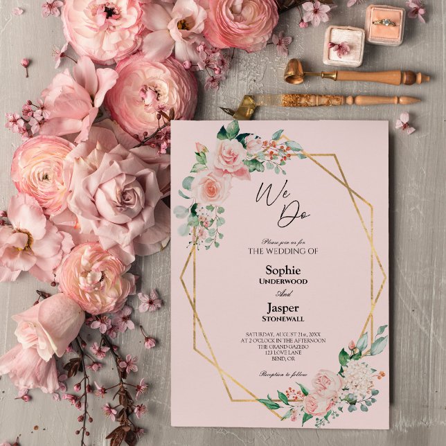 Blush Blumenrosa Einfach machen wir Hochzeitseinla Einladung (Von Creator hochgeladen)