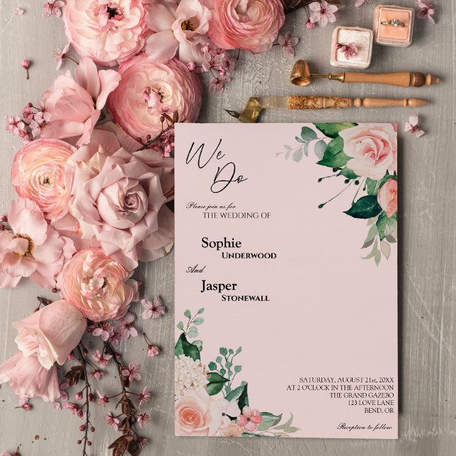 Blush Blumenrosa Wir machen Hochzeitseinladung Einladung (Von Creator hochgeladen)