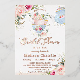 Blush Blumenstrauß Tee Party Brautparty Rose Gold Folieneinladung