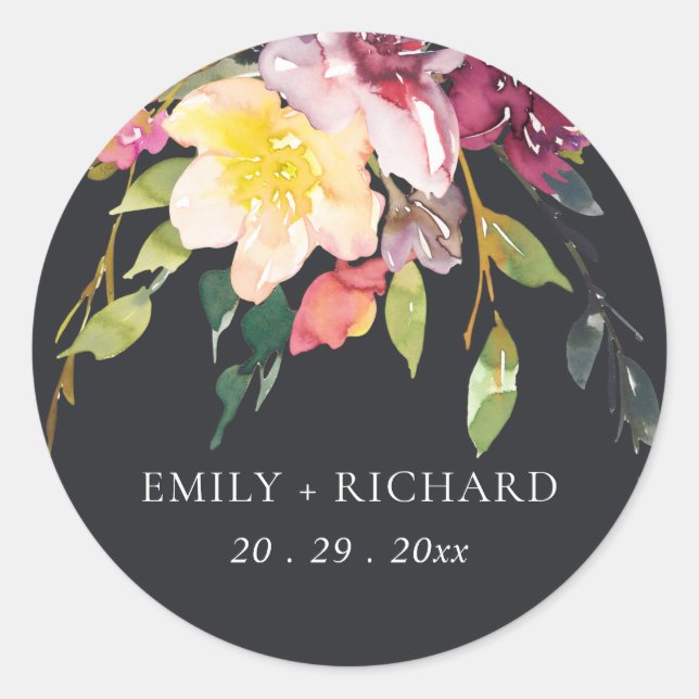 BLUSH BLUSH BURGUNDY FLORAL BUNCH WEDING RUNDER AUFKLEBER (Vorderseite)