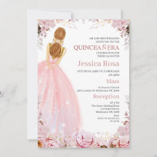 Blush Boho Blumenkleid Quinceañera Einladung