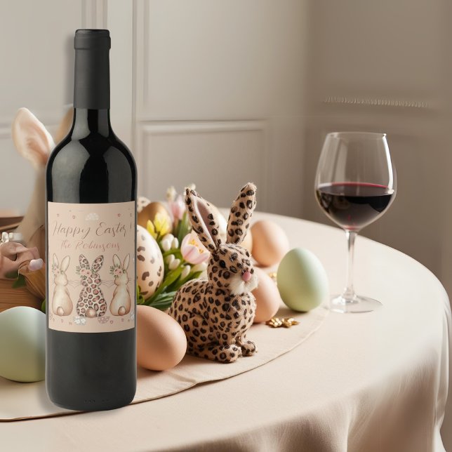 Blush Boho Bunny Ostern Weinetikett (Blush Boho Bunny Easter custom Wine Label)