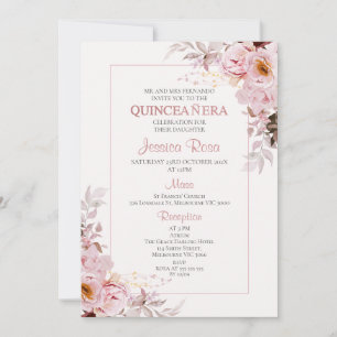 Blush Boho Cadre Floral Quinceañera invitation