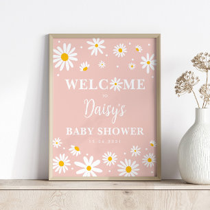 Blush Boho Daisy Floral Girl Babydusche Willkommen Poster