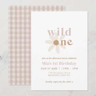 Blush Boho Daisy Retro Einladung zum ersten Geburt