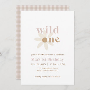 Blush Boho Daisy Retro Première Invitation d'anniv