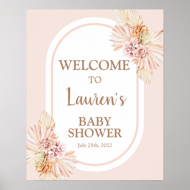Blush Boho Desert Baby Shower Girl Begrüßungszeich Poster (Vorne)