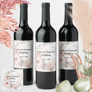 Blush Boho Dried Floral Custom Wedding Weinetikett