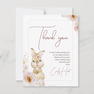 Blush Boho Floral Bunny Baby shower Carte de remer