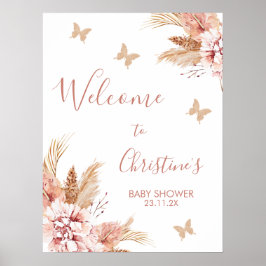 Blush Boho Floral Butterfly Kisses Baby Willkommen Poster
