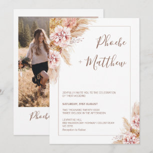 Blush Boho Floral Pampas Gris Faire-part de mariag