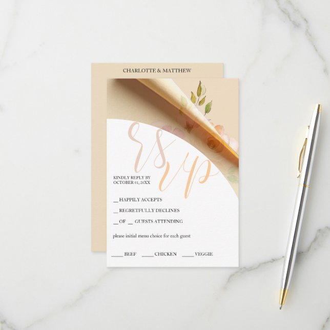Blush Boho Floral Rose Aquarellfarben Budget RSVP Karte (Vorderseite/Rückseite Beispiel)