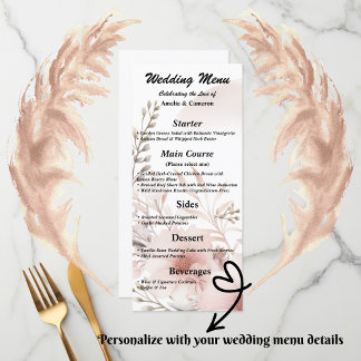 Blush Boho Floral Wedding Menu Card Menükarte