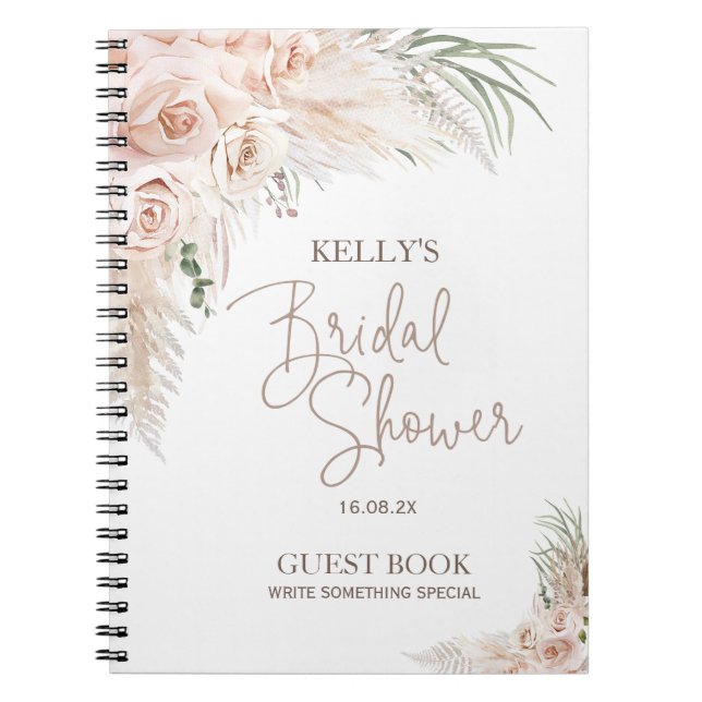 Blush Boho Pampas Bridal Shower Guest Notebook Notizblock (Vorderseite)