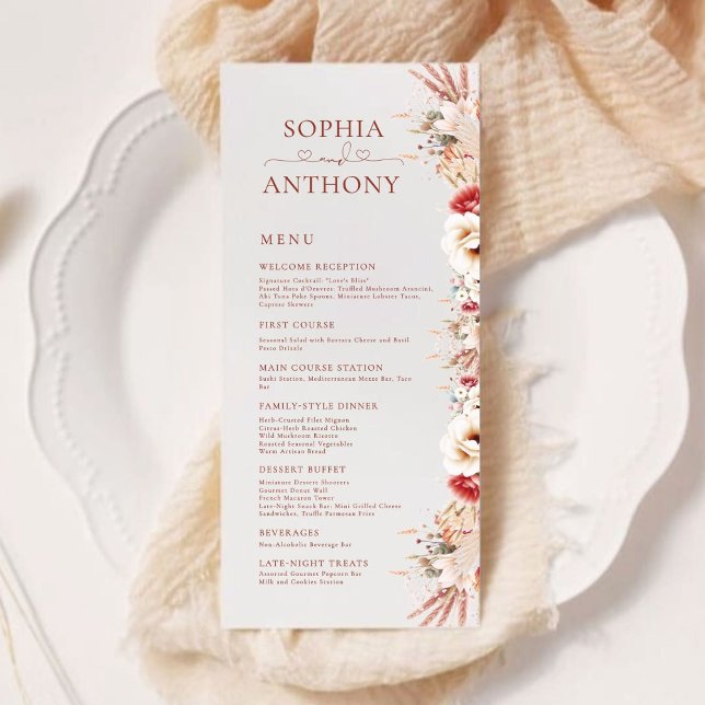 Blush Boho Pampas Floral Double Mariage Menu (Créateur téléchargé)