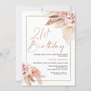 Blush Boho Pampas Grass 21. Geburtstag Einladung