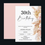 Blush Boho Pampas Grass 30. Geburtstag Einladung<br><div class="desc">Blush Boho Pampas Grass 30. Geburtstag Einladung Elegant Boho themed 30. Geburtstag Einladung mit einem Blumenarrangement mit Pampas Gras und trockenen Blume in natürlichen Tönen und Pinks. Die Kalligraphieüberschrift ist ein Bild,  das entfernt werden kann. Die Rückseite der Einladung ist rosa,  kann jedoch geändert werden.</div>