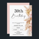 Blush Boho Pampas Grass 30. Geburtstag Einladung<br><div class="desc">Blush Boho Pampas Grass 30. Geburtstag Einladung Elegant Boho themed 30. Geburtstag Einladung mit einem Blumenarrangement mit Pampas Gras und trockenen Blume in natürlichen Tönen und Pinks. Die Kalligraphieüberschrift ist ein Bild,  das entfernt werden kann. Die Rückseite der Einladung ist rosa,  kann jedoch geändert werden.</div>