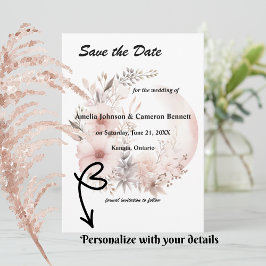 Blush Boho Pampas Grass Save the Date Karte