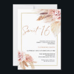 Blush Boho Pampas Grass Sweet 16 Geburtstag Einladung<br><div class="desc">Blush Boho Pampas Grass Sweet 16 Geburtstag Einladung Bohemisch inspirierte 16 Geburtstagseinladung mit zwei erdigen bunten und blassrosa Blumenarrangements mit Pampas Gras und einem modernen kalligraphischen Bild als eine Überschrift in einem Imitat Rose Gold Textur. Ideal für alle,  die eine böhmisch inspirierte 16 . Geburtstag-Geburtstagseinladung suchen.</div>