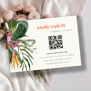 Blush Boho Tropical Floral Wedding QR Code UAWG Begleitkarte
