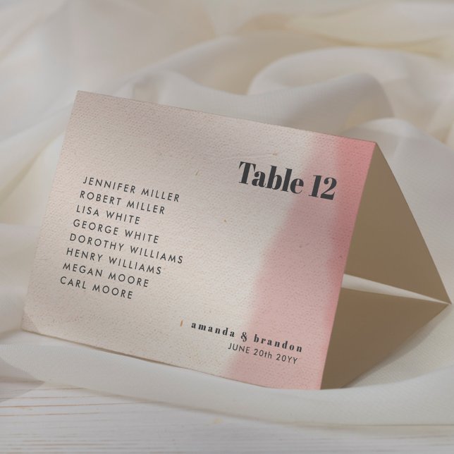 Blush & Bold Script Wedding Guest Names Platzkarte Tischnummer (Von Creator hochgeladen)