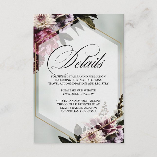 Blush Botanical Elegant Enclosure Card Details Begleitkarte (Vorderseite)