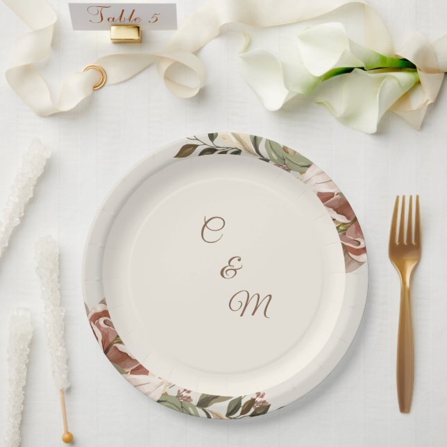 Blush Botanical Garden Wedding Paper Plate Pappteller (Hochzeit)