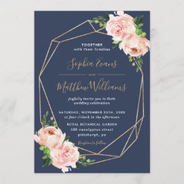 Blush Botanical Gold Geometric Navy Hochzeit Einladung
