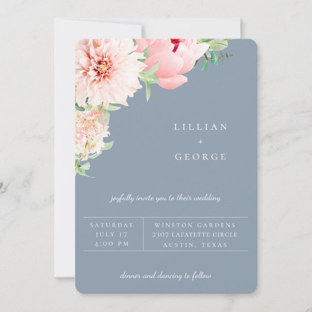 Blush Botanique | Faire-part de mariage bleu pouss (Devant)
