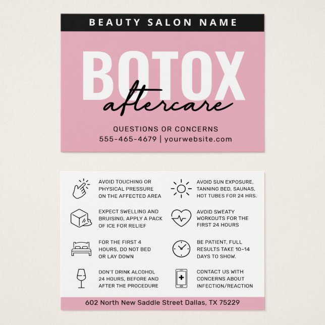 Blush Botox Injection Aftercare Instruction Card (Vorne & Hinten)
