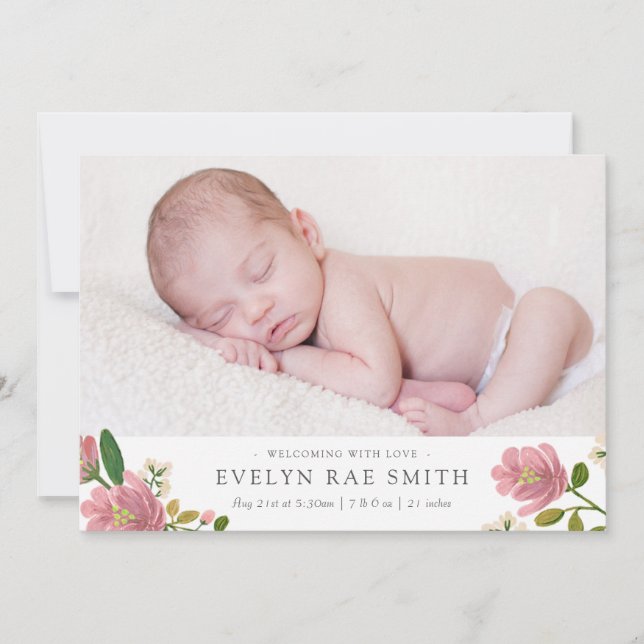 Blush Bouquet Faire-part de naissance (Devant)