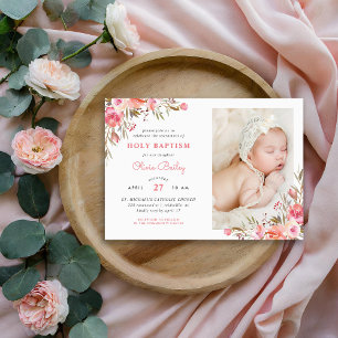 Blush Bouquet Floral Baby Girl Foto Taufe Einladung
