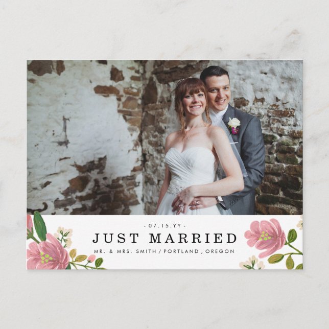 Blush Bouquet Hochzeitsankündigung Ankündigungspostkarte (Vorderseite)