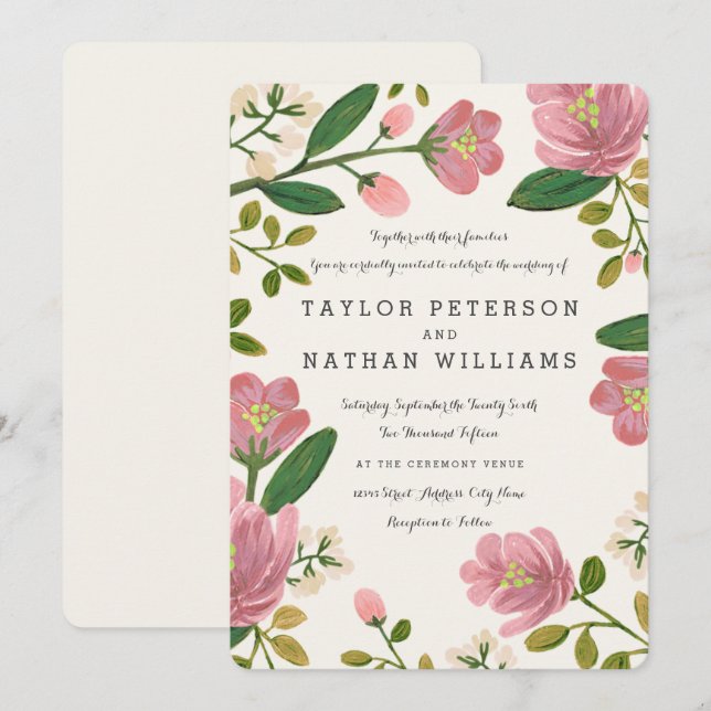 Blush Bouquet Hochzeitseinladungen Einladung (Vorne/Hinten)