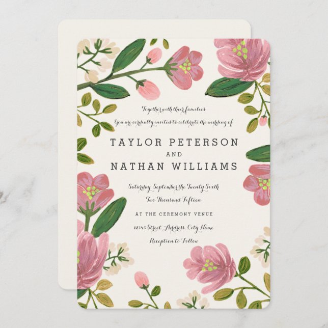 Blush Bouquet Invitations de mariage (Devant / Derrière)