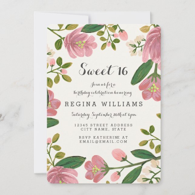 Blush Bouquet Sweet 16 Einladung (Vorderseite)