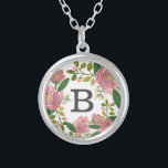 Blush Bouquet Versilberte Kette<br><div class="desc">Handgemalte rosa Blumenmuster von Shelby Allison.</div>