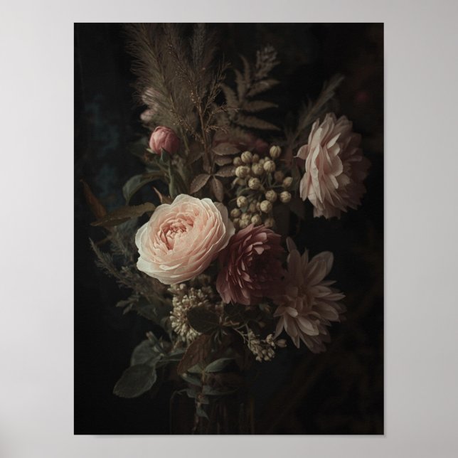 Blush Bouquet Vintage Floral Study Poster (Vorne)