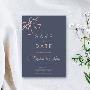Blush Bow Elegance Schieferblau Save the Date