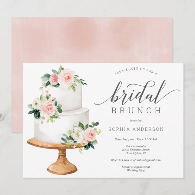 Blush Brautparty Brunch Einladung (Vorne/Hinten)