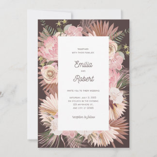 Blush Brown Floral sec Feuilles Faire-part de mari