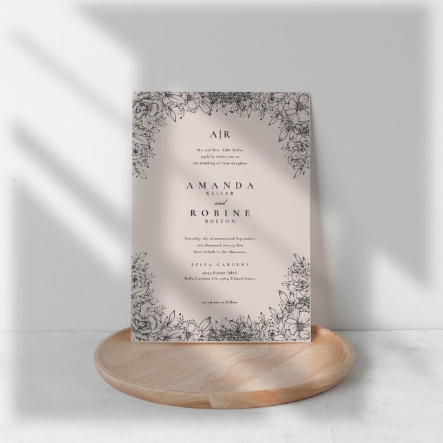 Blush & Brown Floral Wedding Einladung (Von Creator hochgeladen)