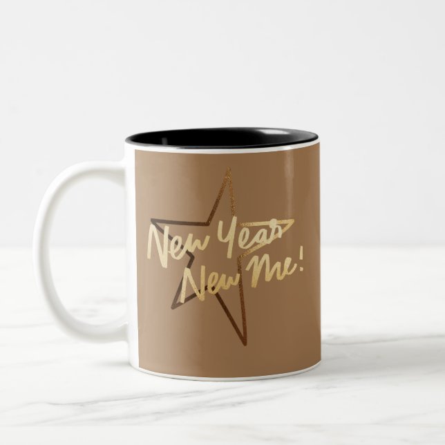 Blush Brown Luxury Happy New Year & New Me 2022 Zweifarbige Tasse (Links)