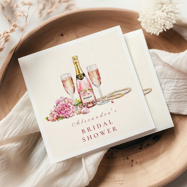 Blush Bubbly & Pearls Brautparty Serviette (Von Creator hochgeladen)