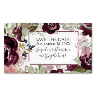 Blush Burgund Bloral Elegantes Foliage Rett Magnetische Visitenkarte