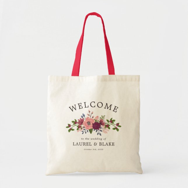 Blush & Burgund Blume Hochzeitsempfang Tragetasche (Vorne)