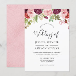 Blush & Burgund Blume Pastel Hochzeit Einladung